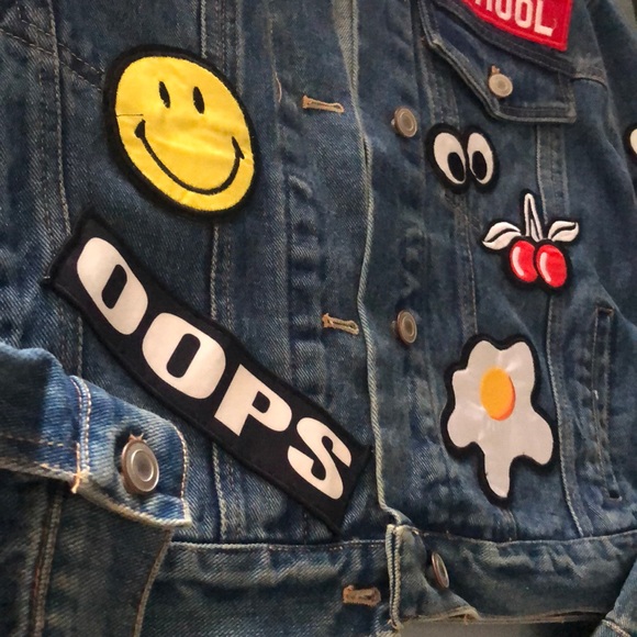 Brand new RE:NAMED Denim jacket with patches Sz L - Picture 5 of 8